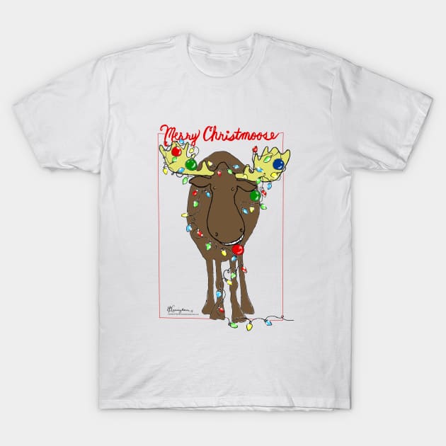 Merry Christmas Moose Art T-Shirt by CunninghamWatercolors